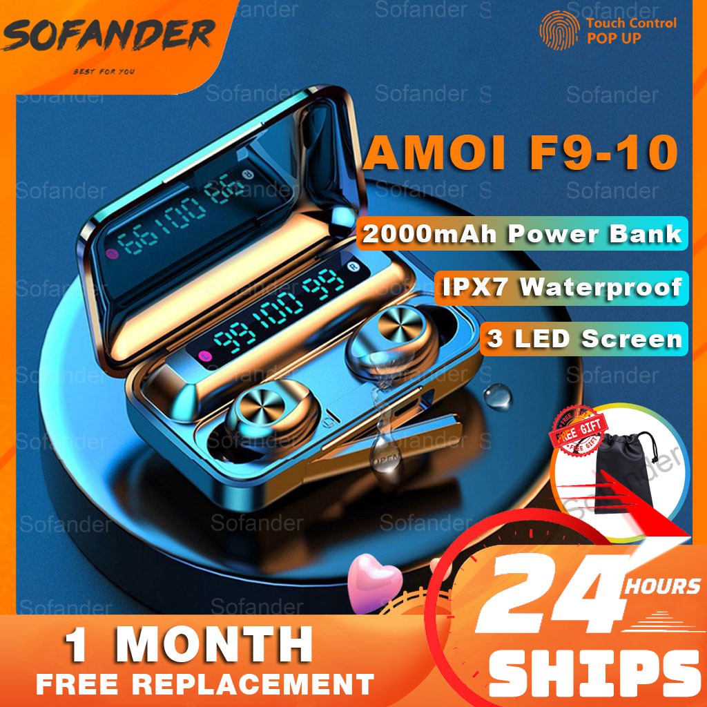 Original AMOI TWS F910 3 LED Screen Bluetooth Earphones Wireless