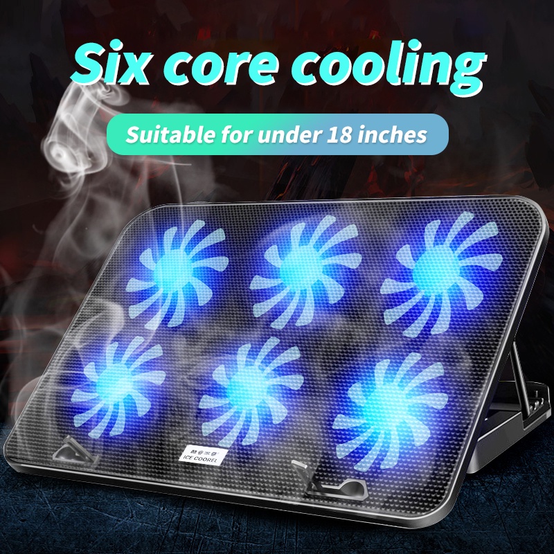 Laptop Cooling Pad 6 Fans For 9"18"With Led Light Notebook Fan Adjustable Height Cooling Fan