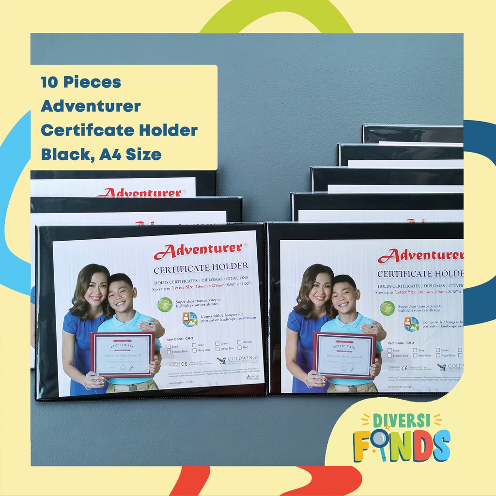 10pcs Adventurer Certificate Holder A4 Size in Assorted Colors Td