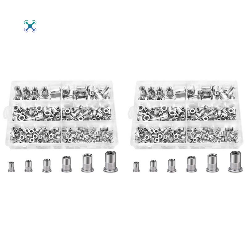 400Pcs Stainless Steel Rivet Nuts Flat Head Threaded Insert Nutsert