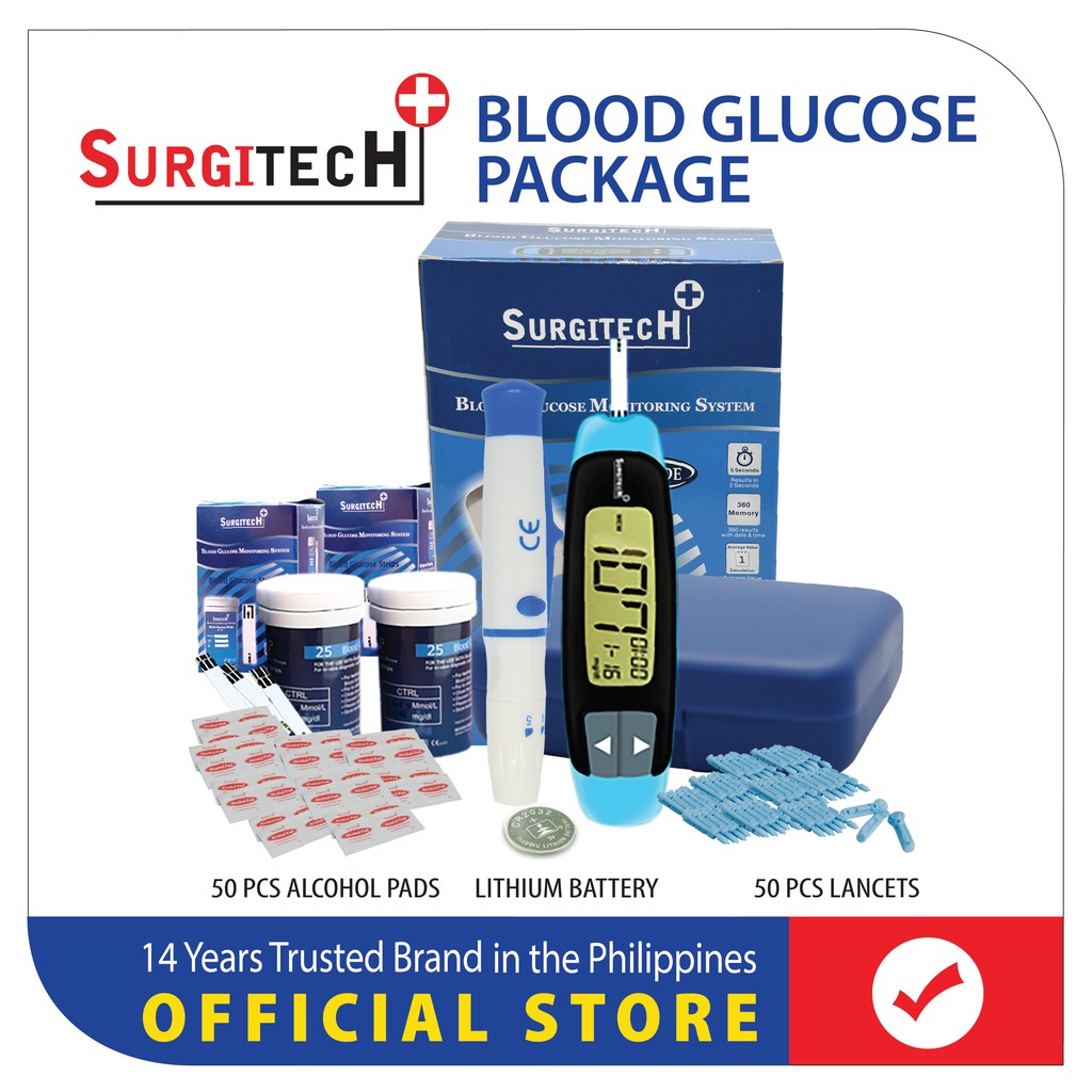 Surgitech CODE FREE Glucometer with 50 pcs Test Strips and Free Lancet ...