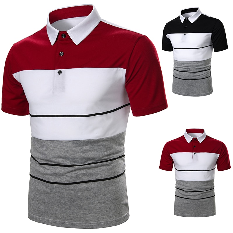 Men Short Sleeve Polo Chest Three Stripe Color Matching Fashion ...