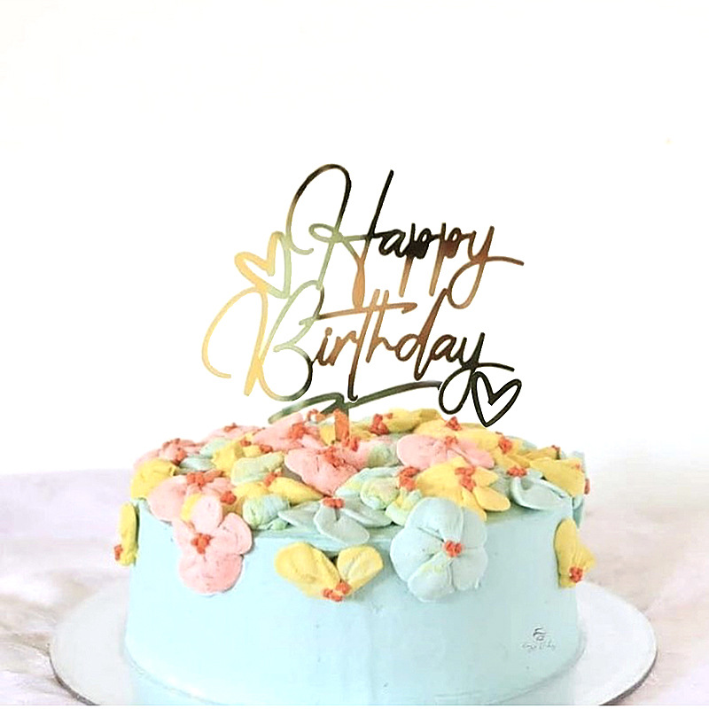 Ready Stock New Acrylic Rose Gold Double Love Heart Happy Birthday Cake ...