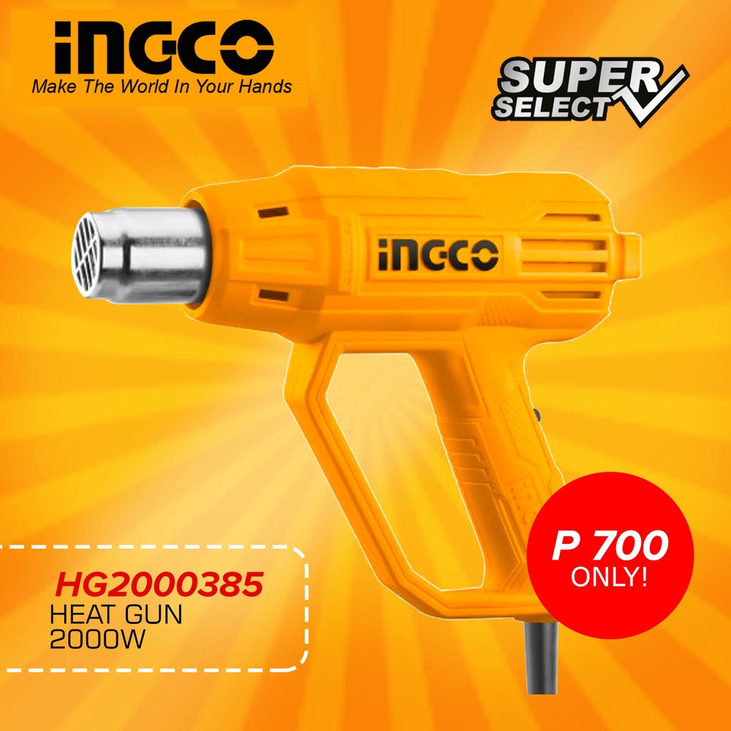 Ingco HG2000385 Electric Heat Gun with Nozzle Included 2000W SUPER