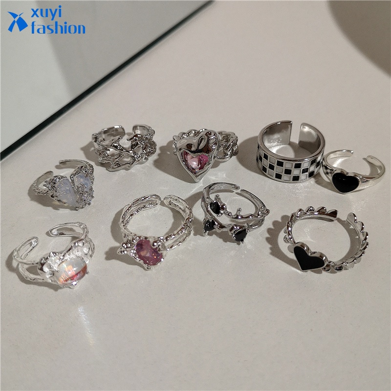70-₱15] Elegant Gemstone Ring Set Heart Butterfly Opal Gold Silver ...