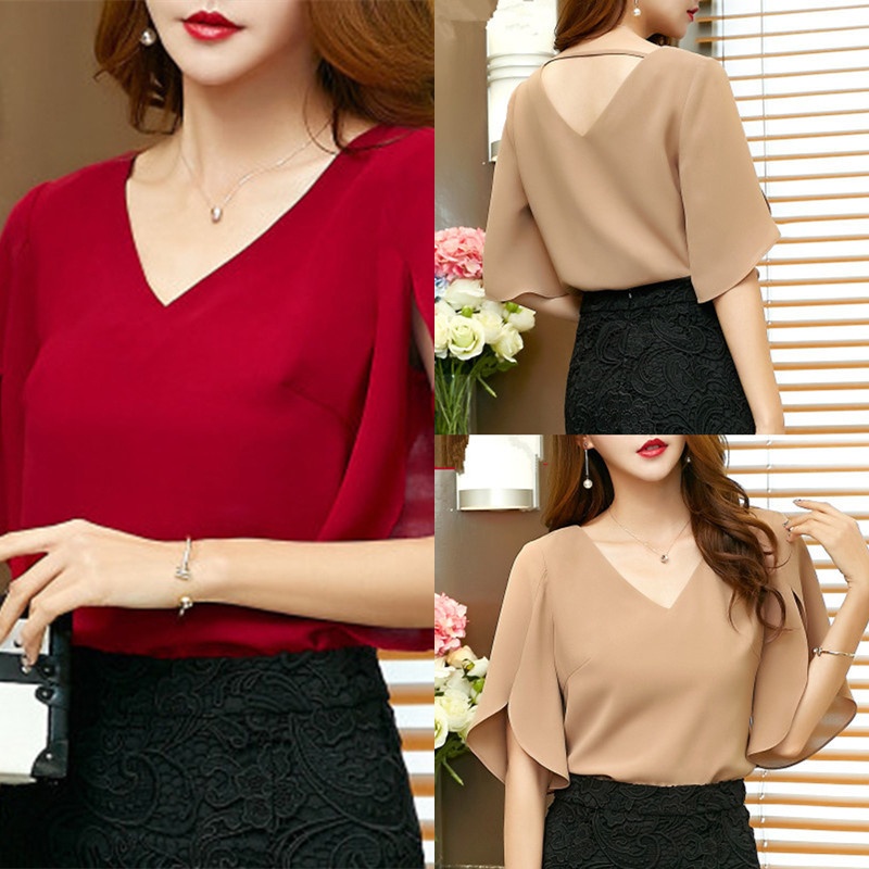 Attractive Ladies' Blouses Female Shirt Summer Casual Chiffon