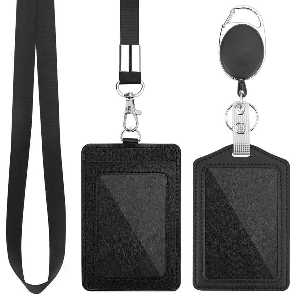 2 Pack Badge Holders, Vertical PU Leather ID Badge Card Holder with 1 ...