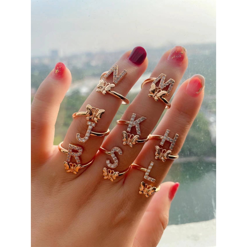 rose gold plated letter ring H J K L M N R S Shopee Philippines