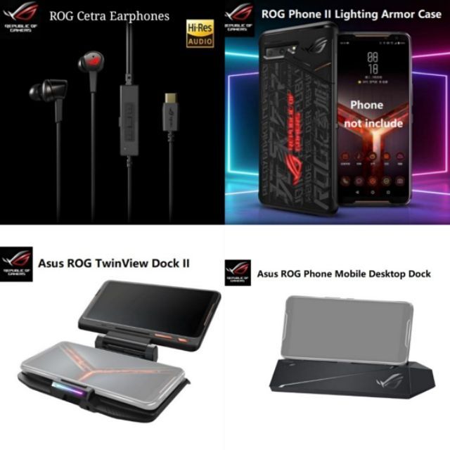 Asus ROG Phone II ROG 2 3 Cetra Earphones Twinview Dock 2 Mobile Desktop  Dock Lighting Armor Case