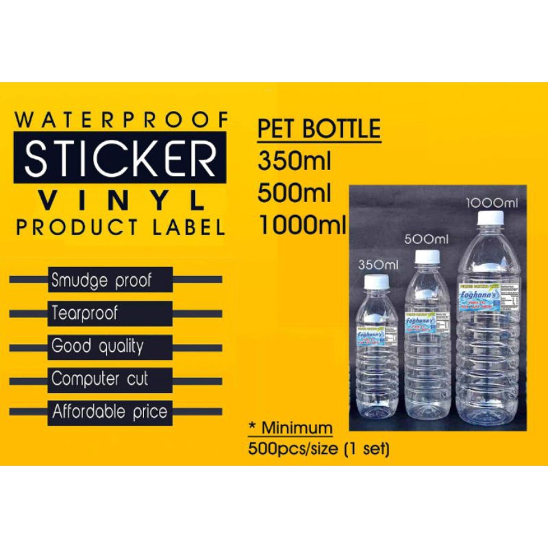 PET BOTTLE WATERPROOF STICKER CLEAR/WHITE VINYL (350ml,500ml,1000ml) 100's/set Shopee Philippines