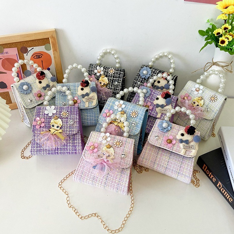 Girls Pearl Princess Bag Korean Baby Kids Fashion Flower Lace