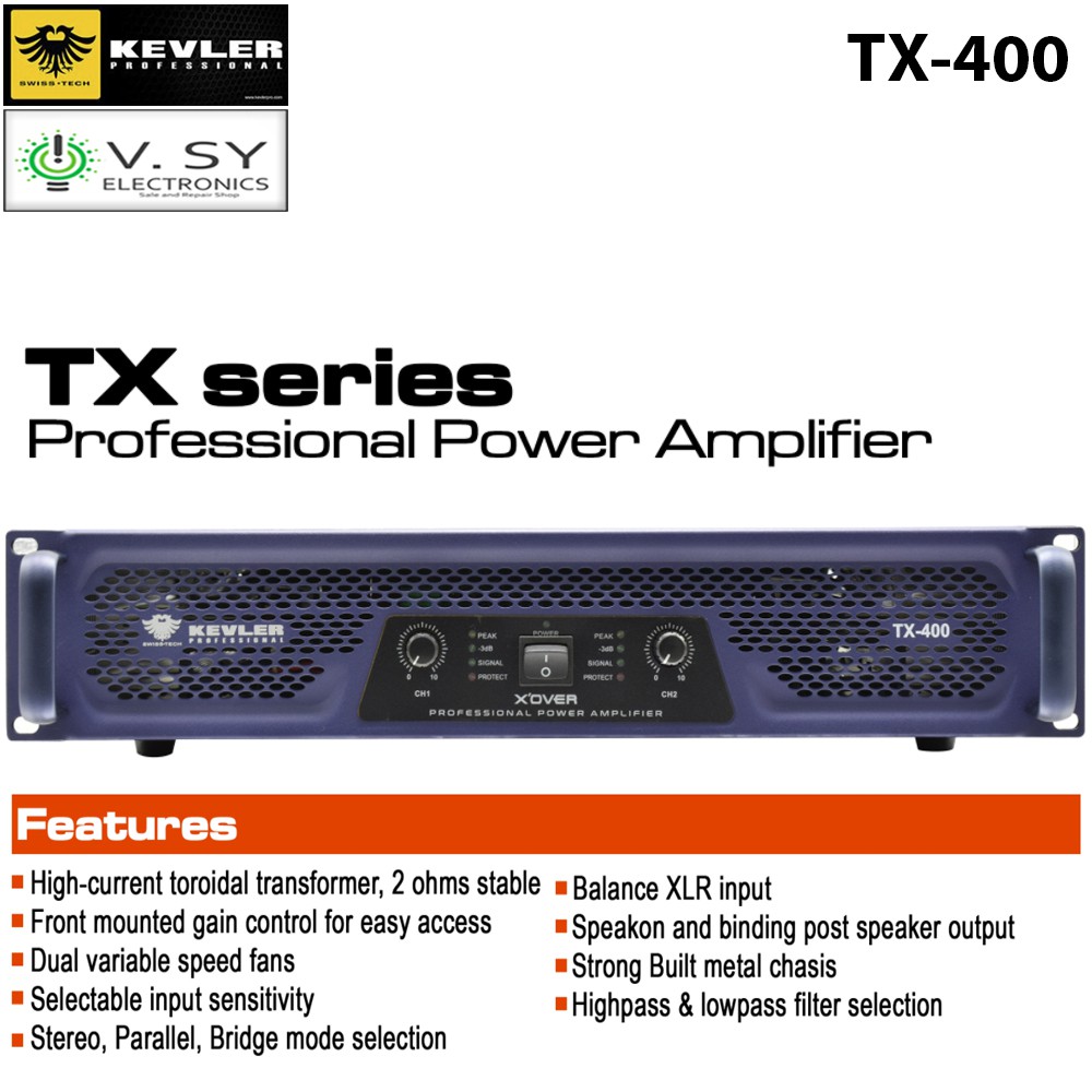Kevler TX-400S 2 / 4 / 8 Ohms Professional Audio Power Amplifier