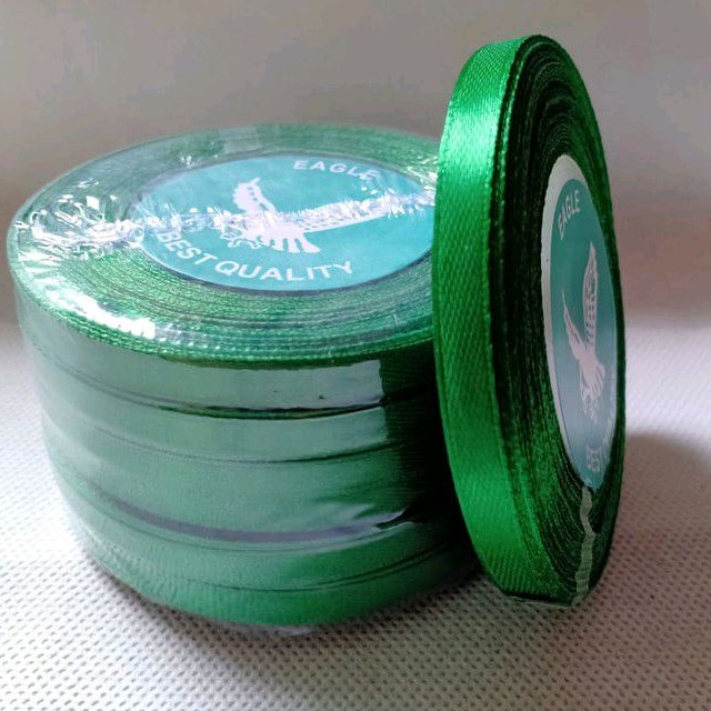 HIJAU Green satin ribbon leaves size 1/4 inch 6.35mm gift ribbon ...