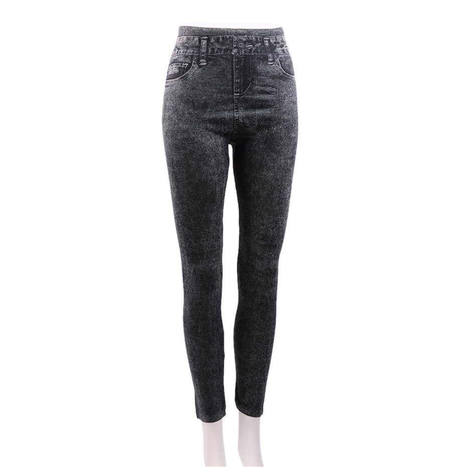 Women Jeggings Faux Denim Jeans Leggings High Waisted Tummy Control Slim  Leggins Printed Pencil Pants Seamless Skinny Trousers - AliExpress