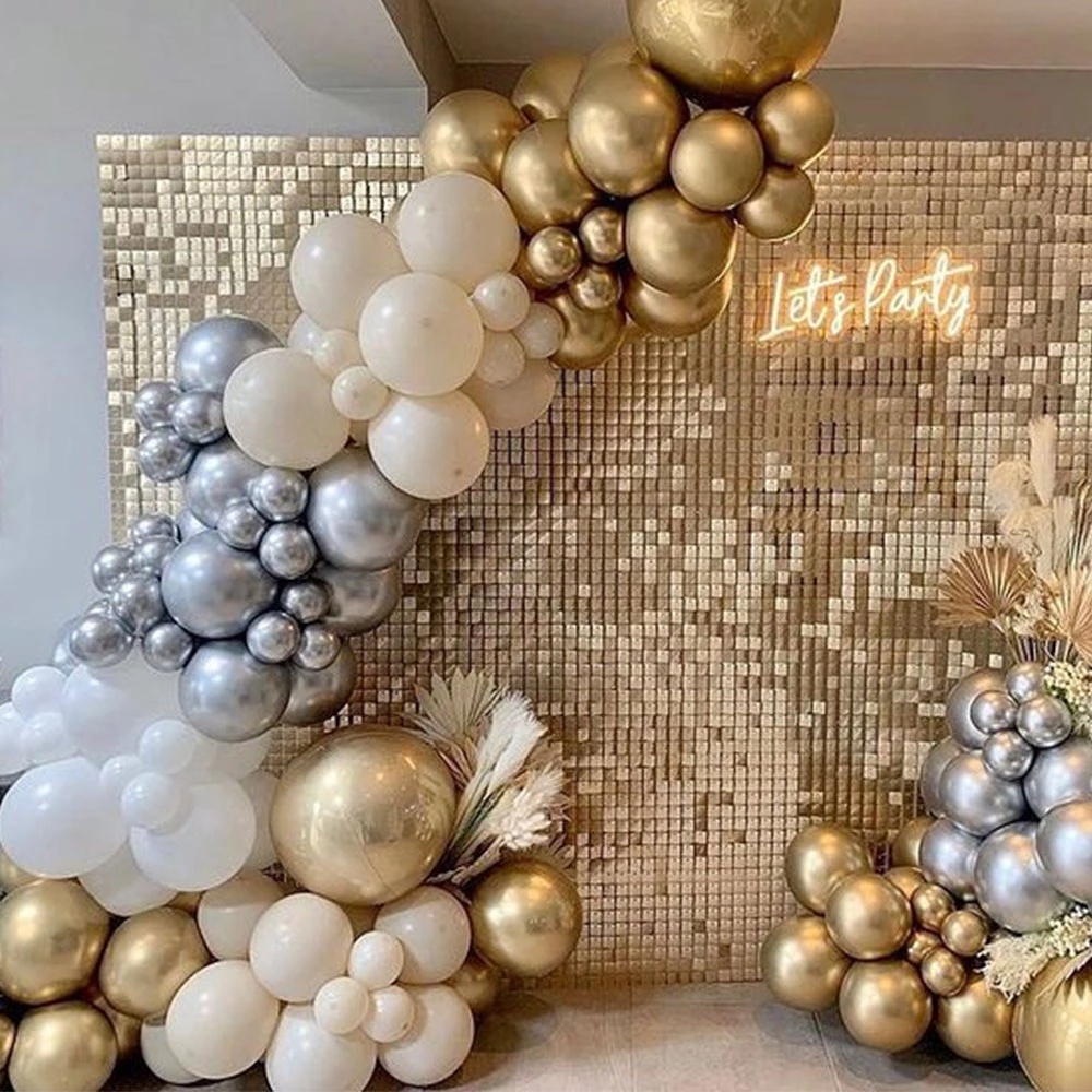 132pcs/set Sand White Metallic Gold Silver Balloon Garland Arch Kit DIY ...