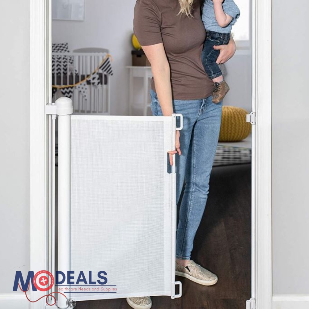 Retractable Baby Gate – 34 Inch Tall, Extends To 71 Inches Wide, Gray, Kids/Pets