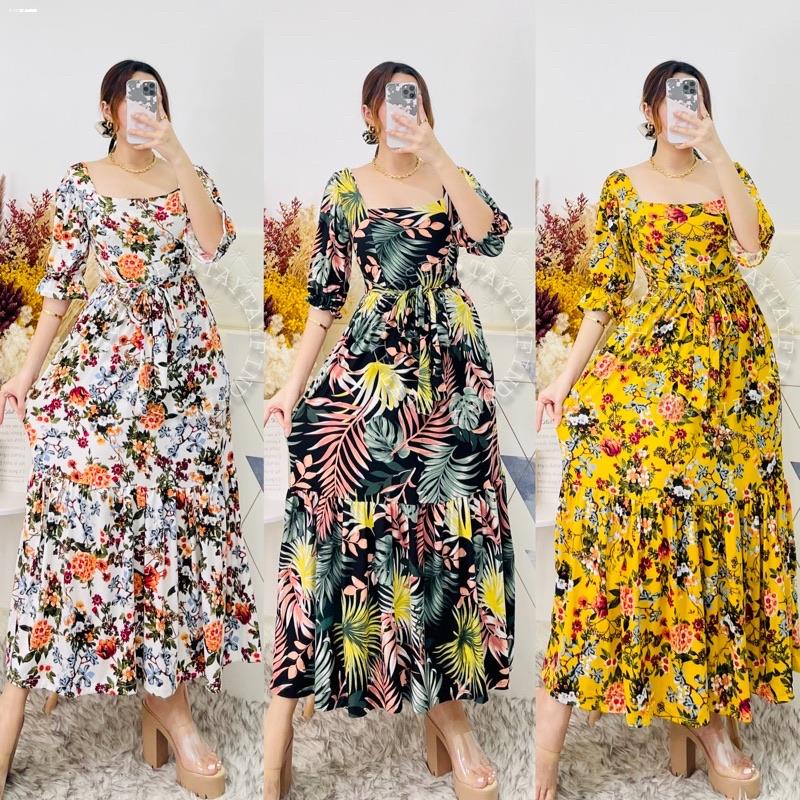 Dresses OLIVE 3 4 PUFF SLEEVE LONG DRESS Shopee Philippines