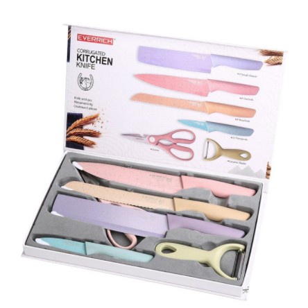 WM-6PCS Kitchen Knife Set Colorful Stainless Steel Cleaver Scissor ...