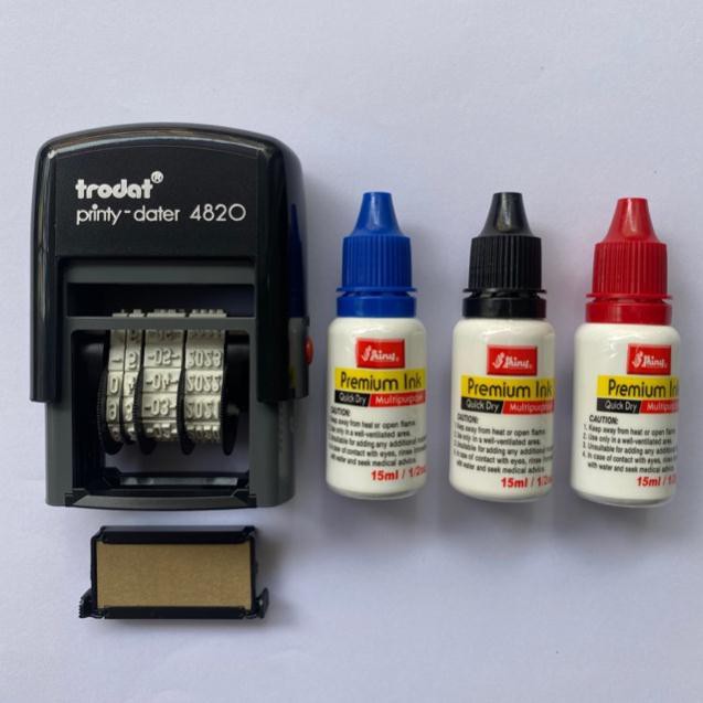 Combo stamp date, month, year, production date, expiry date stamped on ...
