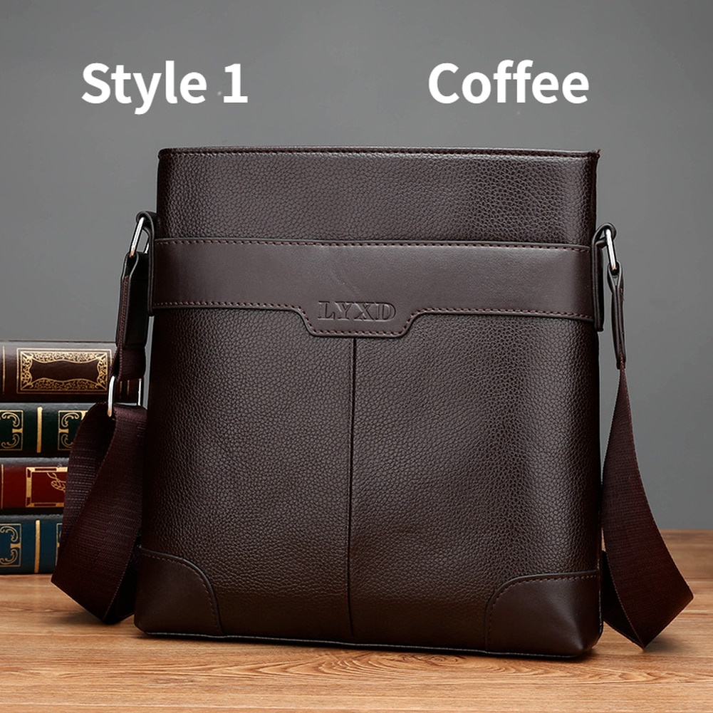 Mens Laptop Bags PU Leather Business Tote Shoulder Bag 14 Inch Laptop