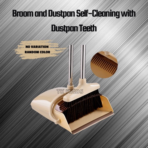 Broom and Dustpan SelfCleaning with Dustpan Teeth,, Tall Broom and