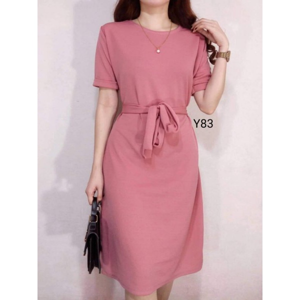 Women's Casual/Formal, Office, Sunday Dress with Waist Tie | Shopee ...
