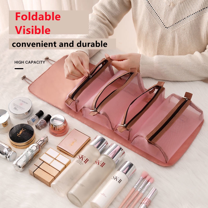 Four in One Makeup Pouch Foldable Travel Organizer Korean Fashion Cosmetic  Bag Large Capacity Portable Bags for Ladies Toiletry Wash Case