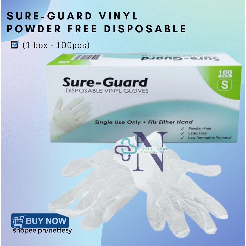 Sure Guard Vinyl Powder Free Disposable Examination Surgical Gloves