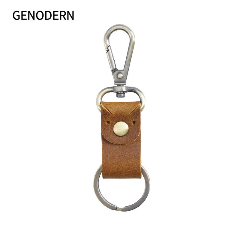 GENODERN Genuine Leather Key Holder with a Metal Hook Cartoon Cute Keychain  Crazy Horse Cowhide Men Key Storage