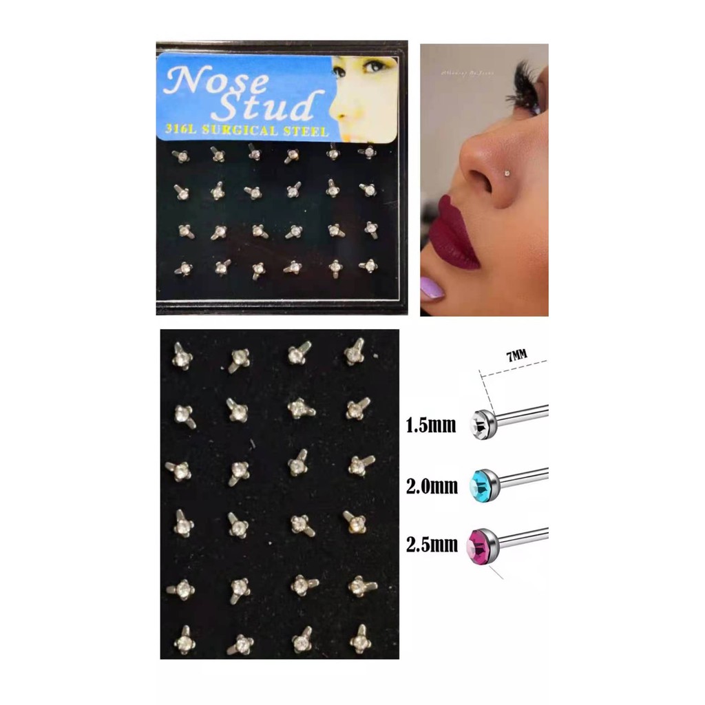 24PCs CROSS RHINESTONE NOSE STUD PINS PIERCING 316L SURGICAL STEEL  HYPO-ALLERGENIC