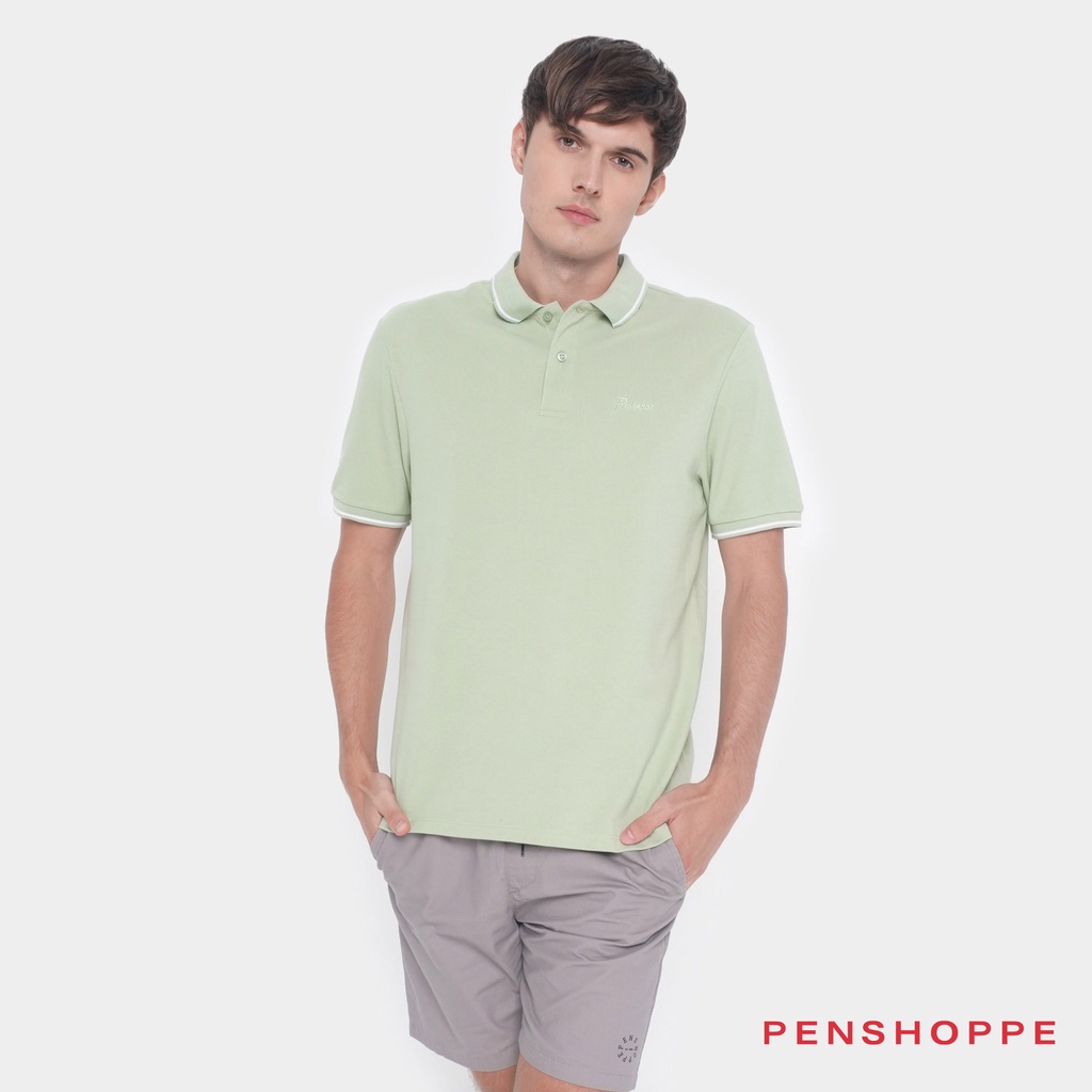 Penshoppe Relaxed Fit Polo With Tipping For Men Seafoam Green Shopee Philippines