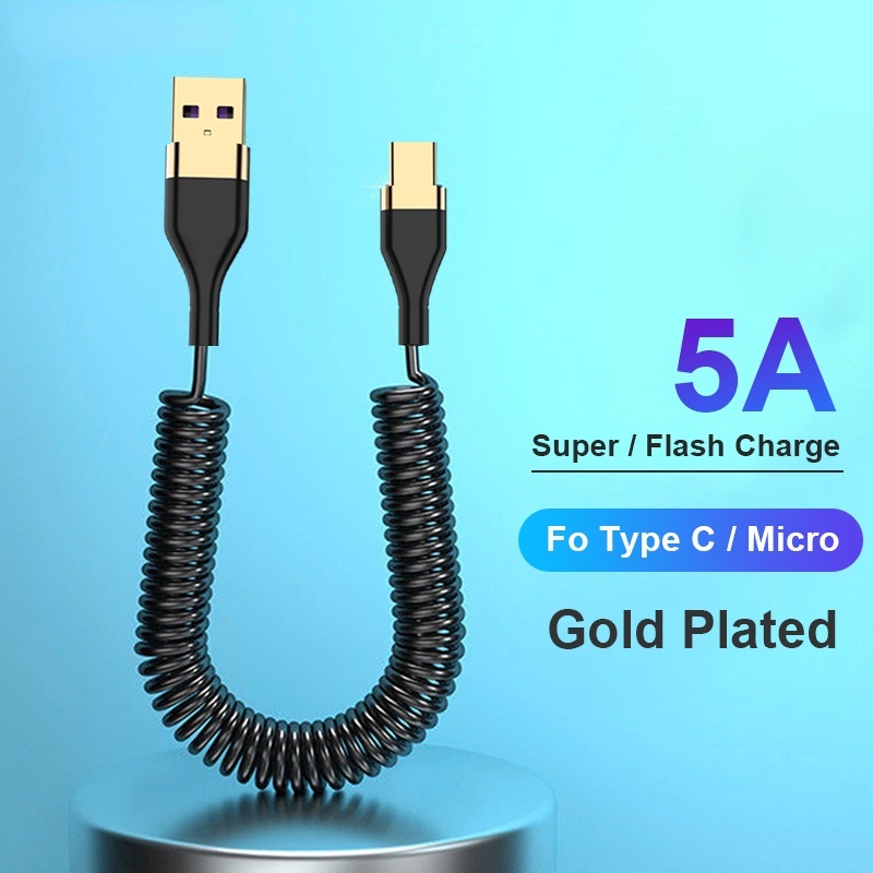 5A Spring Micro USB Type C Cable Fast Charge TypeC Charger Cord for