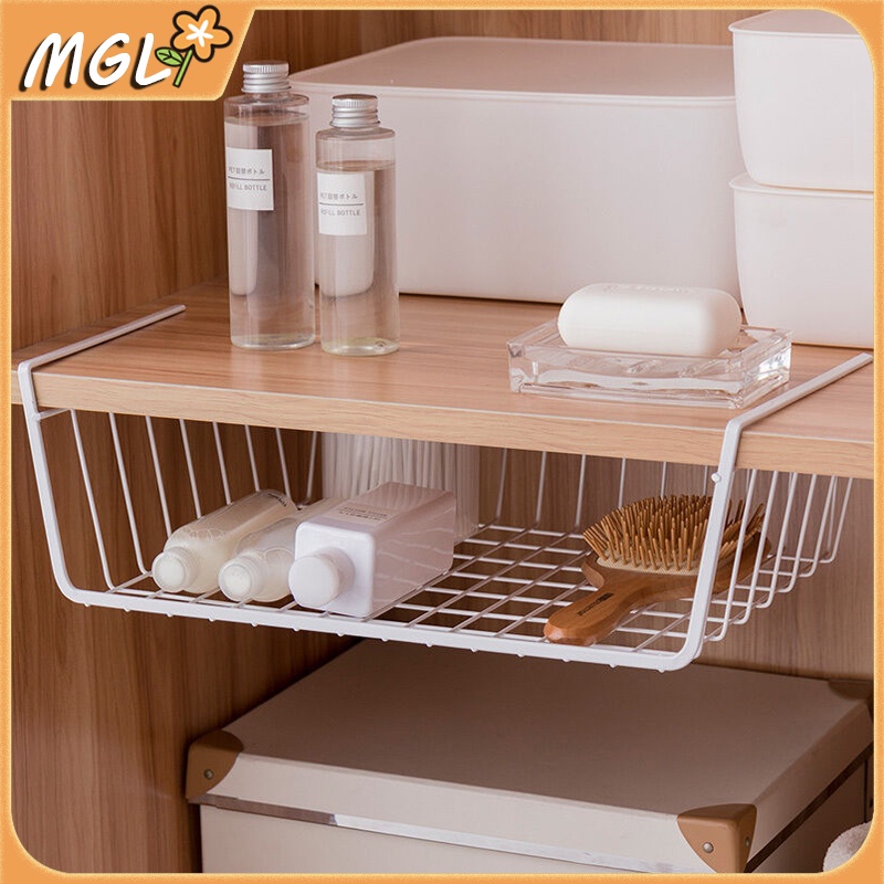 Under Shelf Table Storage Basket Desk Kitchen Cabinet Wire Hanging Rack ...