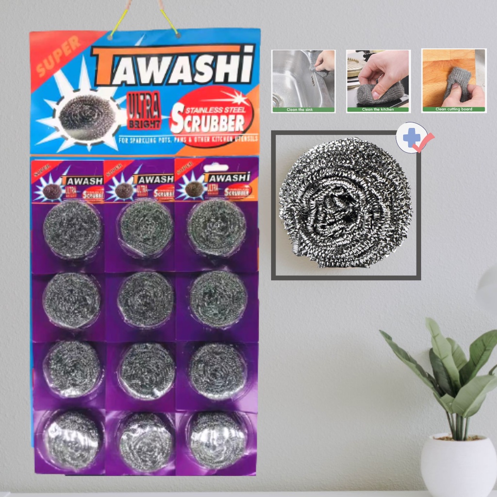 AKT 12pcs Steel Wool Scrubber Metal Scouring Pad Scourer Pot Brush Pads