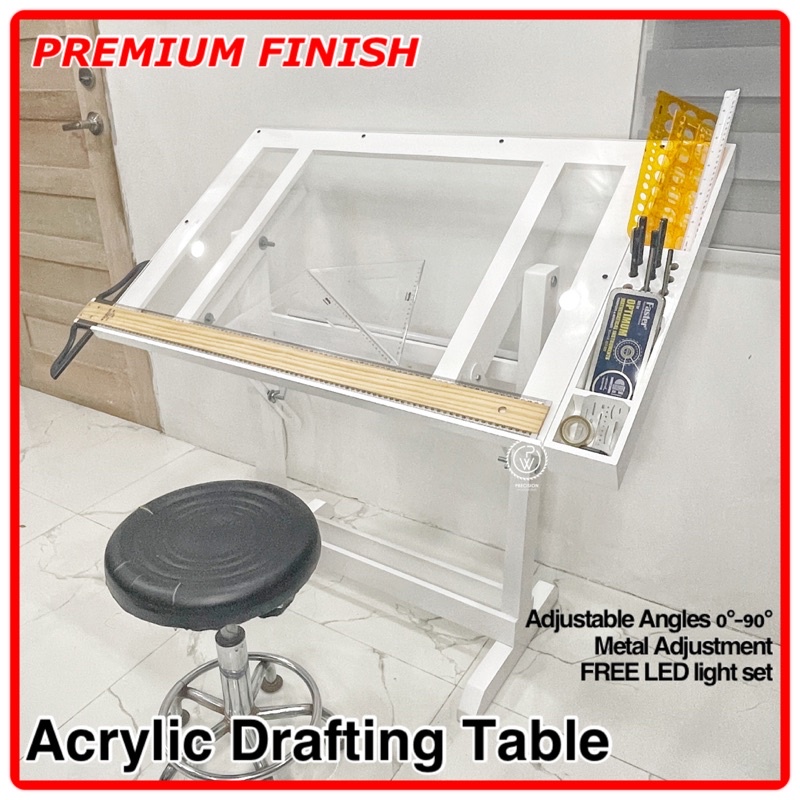 WHITE ACRYLIC DRAFTING TABLE FREE LED LIGHT COD ENGINEERING