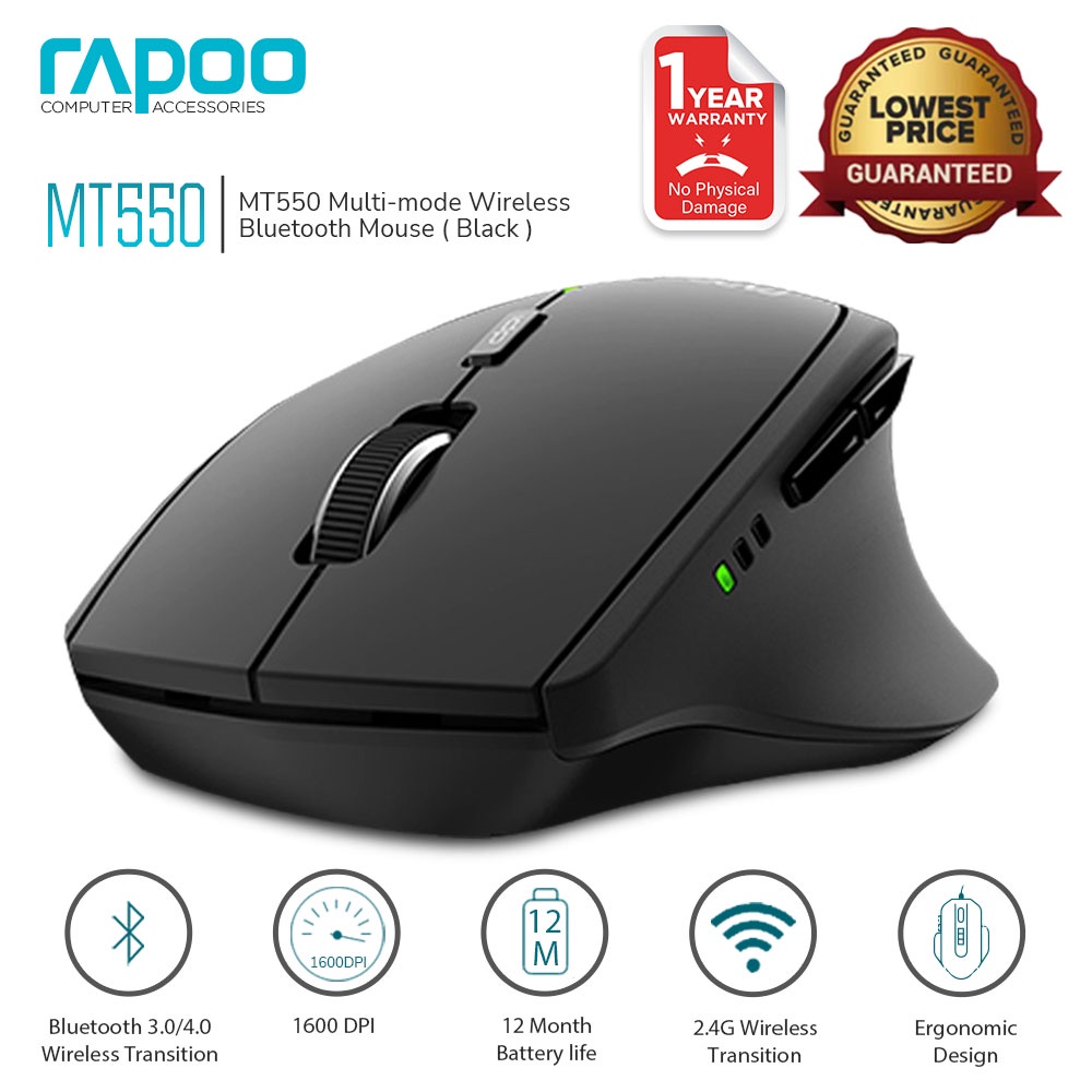 Rapoo MT550 4 Adjustable DPI Wireless Bluetooth Mouse Multi-Mode ...