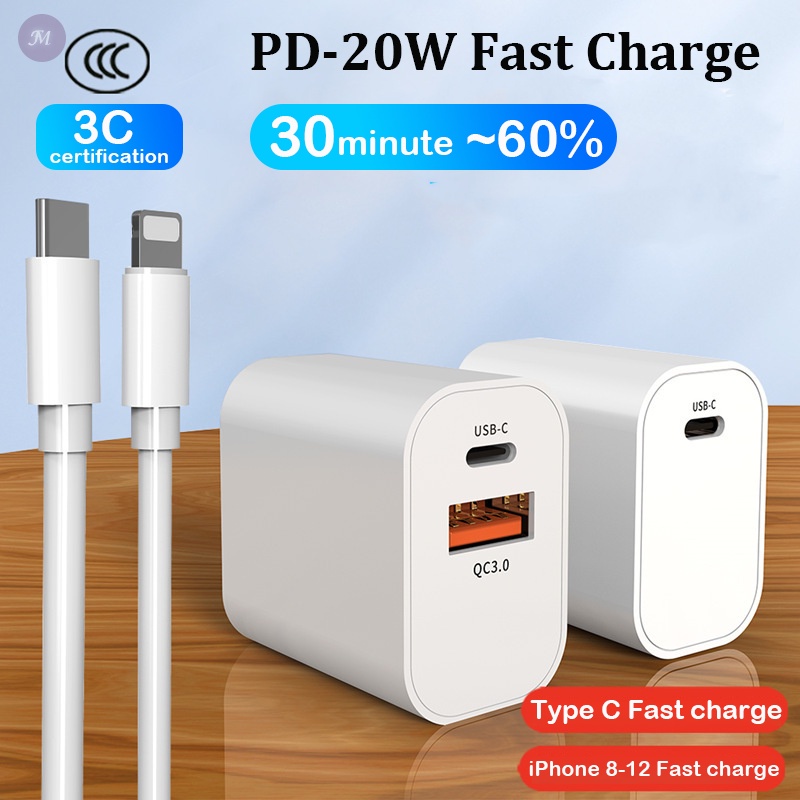 20W Fast Charger Double Head PD QC3.0 Fast Charge Plug USBC Power