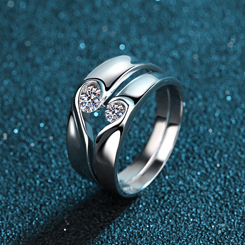 Personalized Couple Ring Set - Sterling Silver Or 10K/14K/18K Gold Moissanite Engagement Wedding Bands - View #6