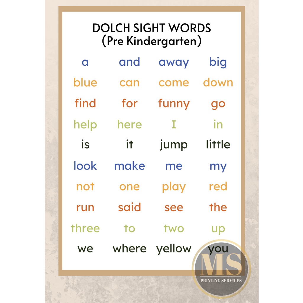 Laminated Minimalist Educational Wall Chart for Kids (Sight Words ...