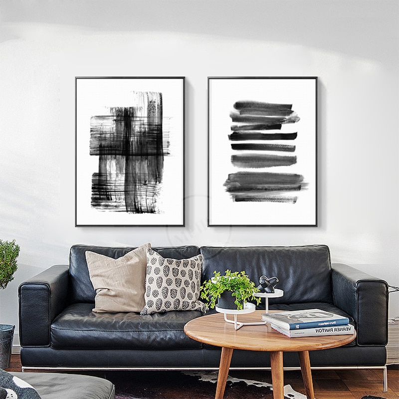 Modern Abstract Canvas Painting Black and White A4 Posters and Prints
