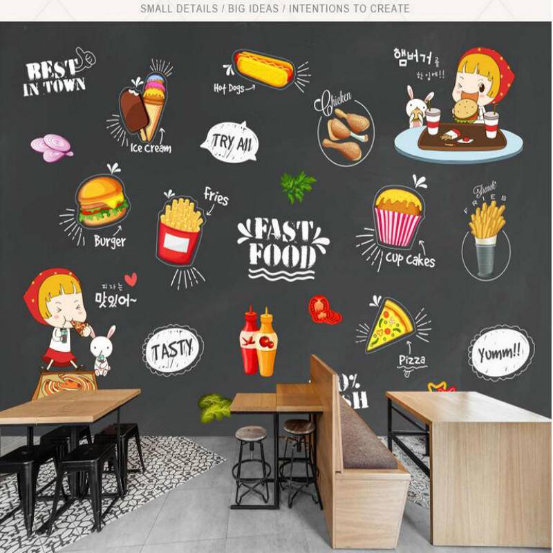 Customized 3D non-woven wallpaper western restaurant blackboard ...