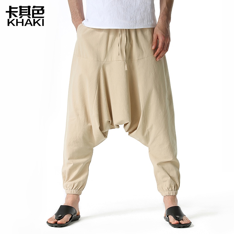 Cotton Line Joggers Men Baggy Harem Pants