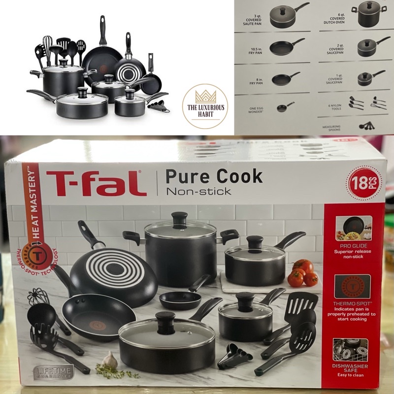 T-fal Pure Cook Nonstick Aluminum 18-Piece Cookware Set, 18 Piece - Baker's