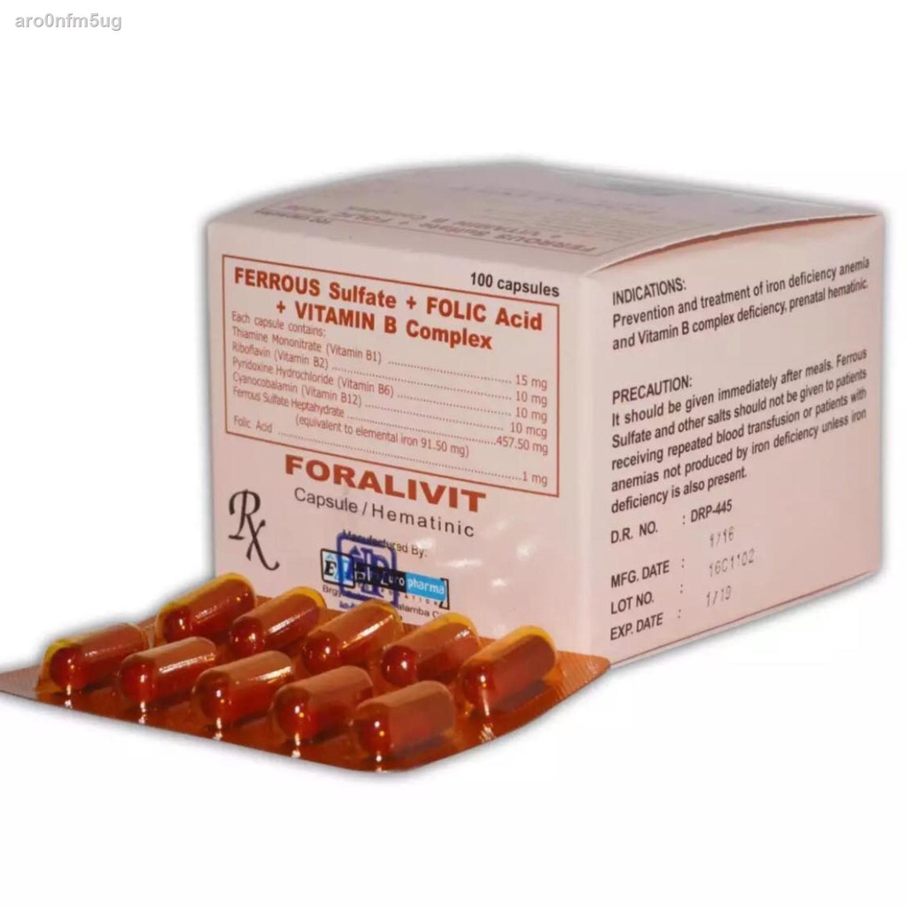 Authentic Ferrous Sulfate + Folic Acid + Vitamin B Complex Foralivit (Set of 10 Capsules