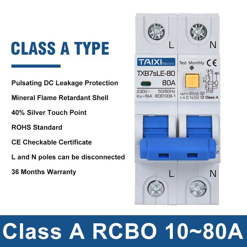 Residual current circuit breaker RCCB/RCBO 16A 20A 25A 32A 40A 63A 80A ...