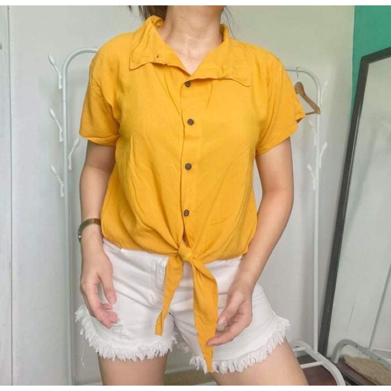 POLO TIE KNOT BUTTON DOWN TRENDY PLAIN COLOR Shopee Philippines