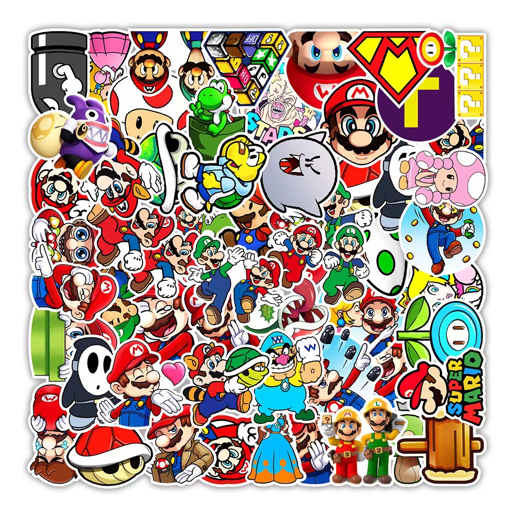 CSS.50Pcs/Set Super Mario Bros Waterproof Sticker Anime Games Mario ...