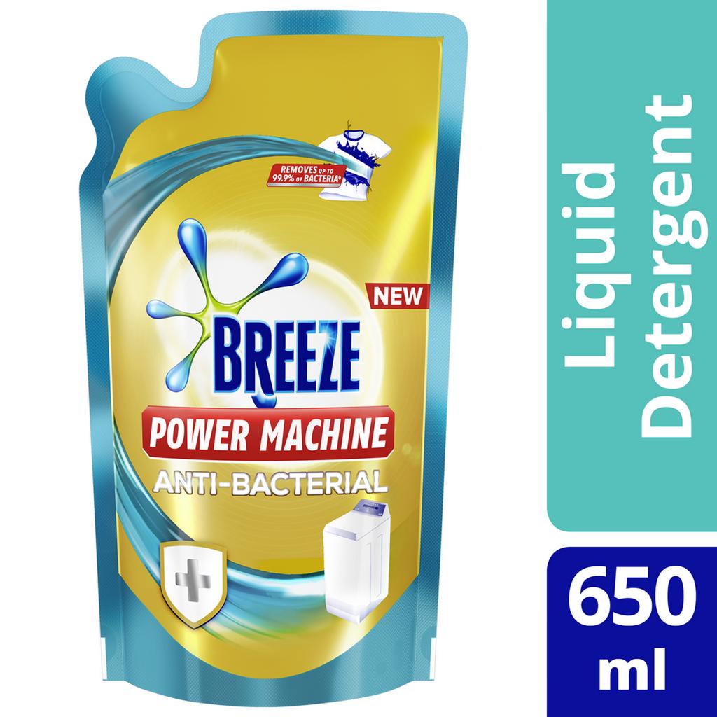 Breeze Liquid Detergent Antibacterial Powermachine 650ml Pouch Shopee