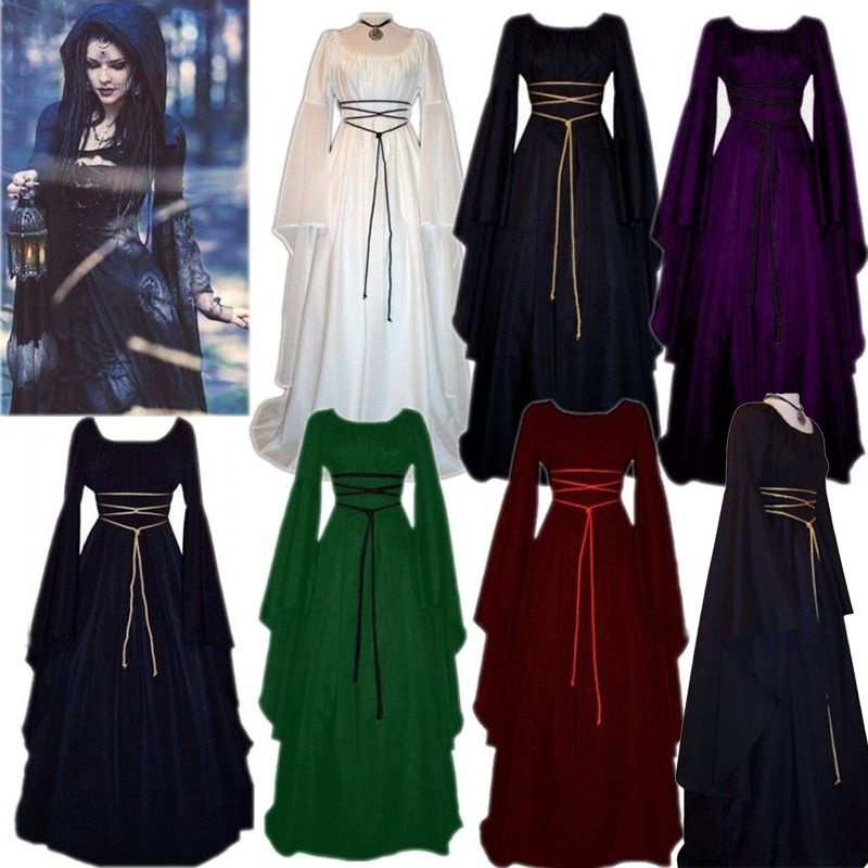 Womens Vintage Medieval Dress Victorian Renaissance Gothic Costume Gown ...