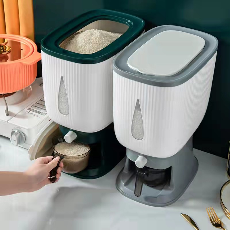Automatic Rice Dispenser Plastic Storage Box and Measuring Cup Food ...